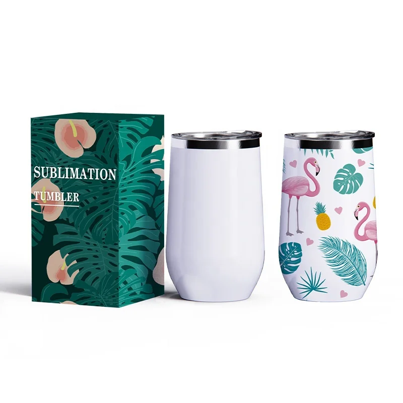 12oz Egg Shaped Straight Wine Tumbler Sublimation Double Wall Stainless Steel Insulated Coffee Mug With Lid