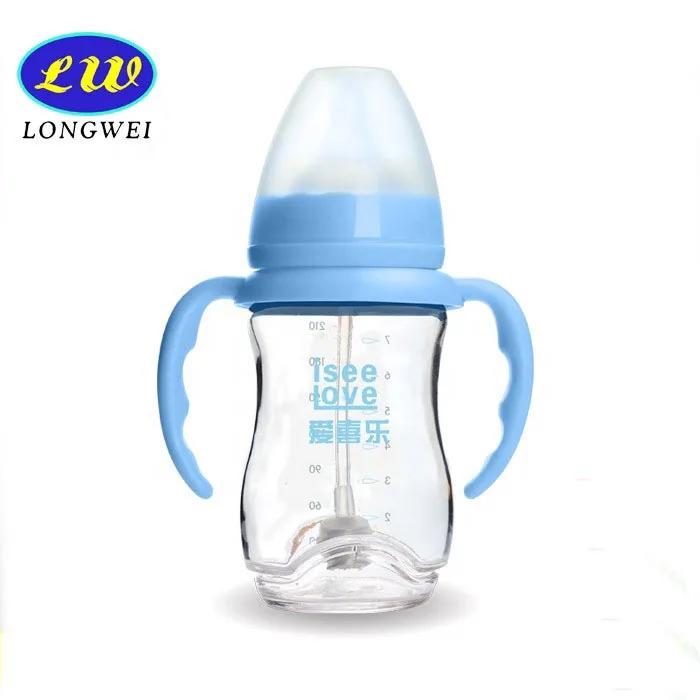 4oz bpa free custom high borosilicate glass baby milk bottle with handle