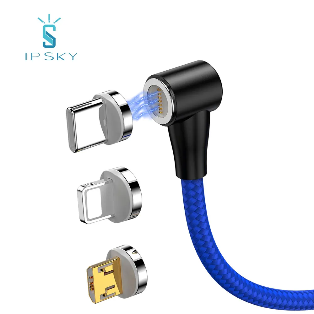 Wholesale IPSKY Mobile Phone Magnet Charge World first popular round L shape 3 in 1 magnetic 3A fast charging data line