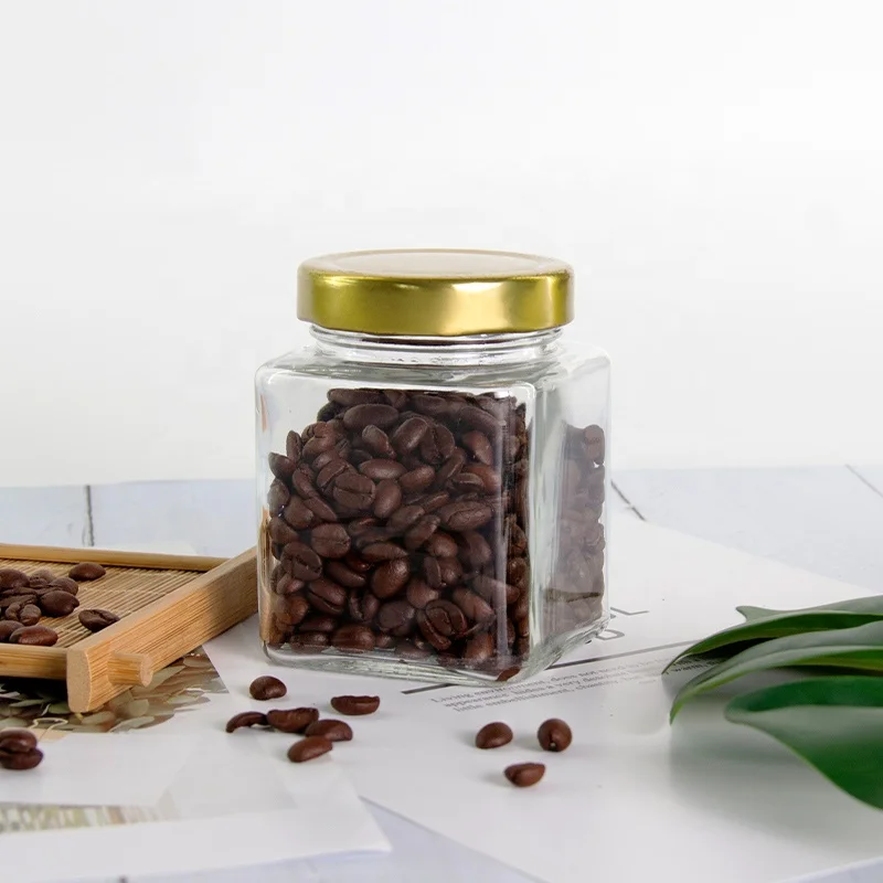 High quality square 280ml glass hot sauce jar chili bottle tomato sauce honey jar pickles beef paste bottle with metal lids