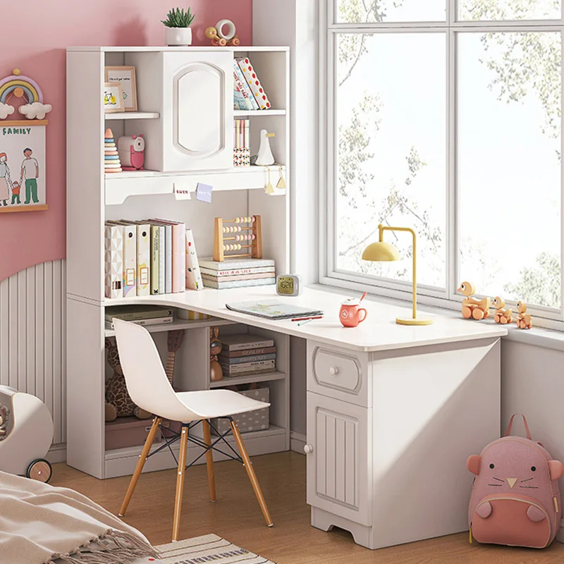 Home Living Room Furniture Writing Computer Desk Simple Wooden with Book Case Cabinet