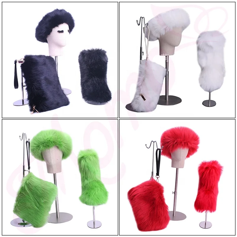 
Popular Rainbow Headbands Snow Boots Colorful Faux Fur Boots for Women 