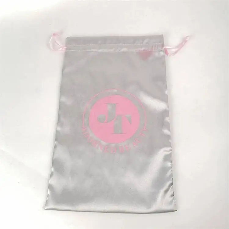 Wholesale price silky satin custom logo drawstring bag for bundles