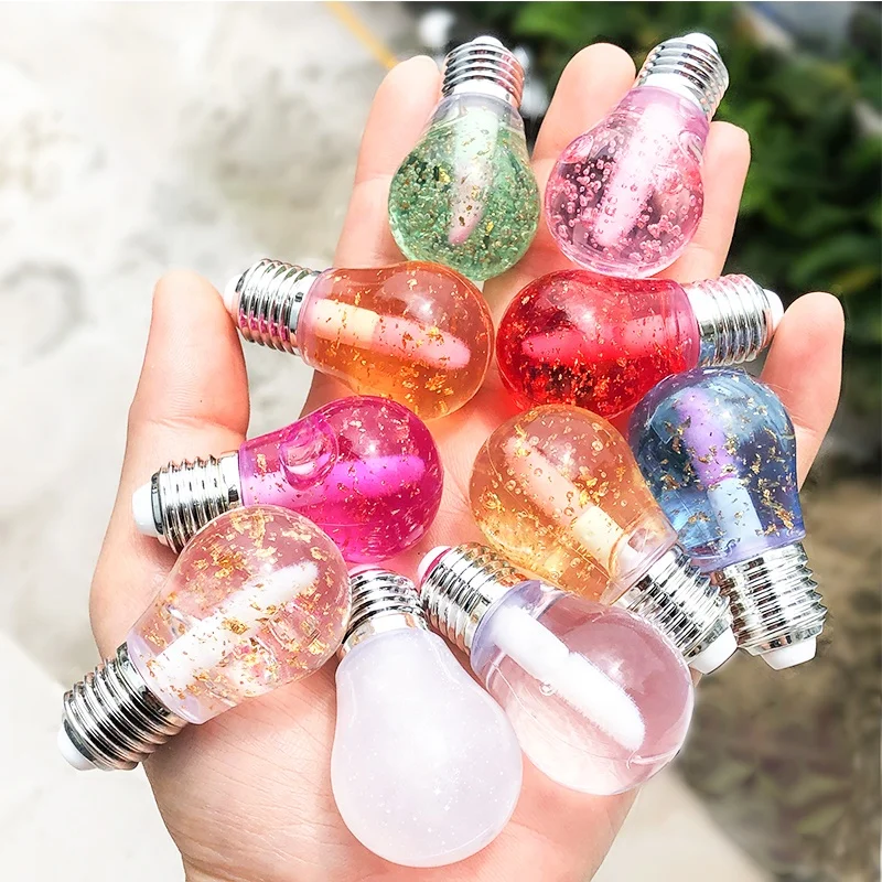 Wholesale Custom Fruit Flavor moisture Shiny Glitter Small Sliver Light Bulb Lip Gloss Vegan Lip Oil Clear Lipgloss For Kids