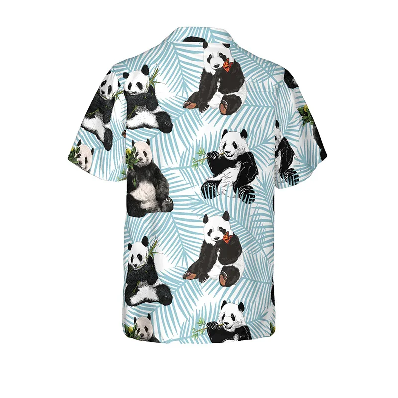 2023 New design custom print pattern Panda On Palm Leaves rayon Hawaiian Shirt