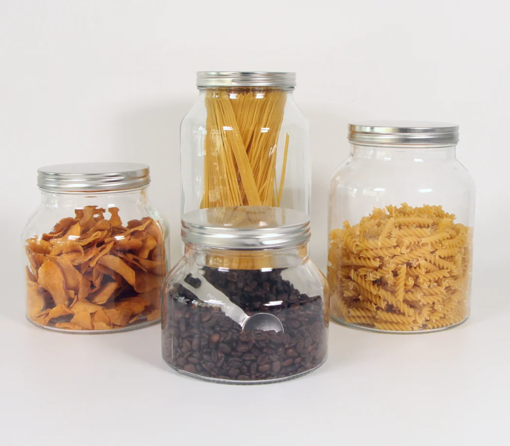 Wide Mouth Home Kitchen 1200ml Food Cookie Candy Pasta Coffee Storage Jar Glass With Metal Lid