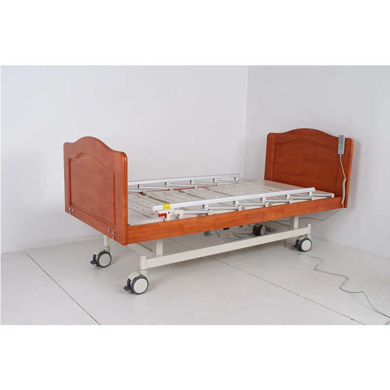 Factory Price Medical Furniture with 3 Motors for Sale, 3 Function Hospital Electric Medical Bed with Wood Head-Foot Board