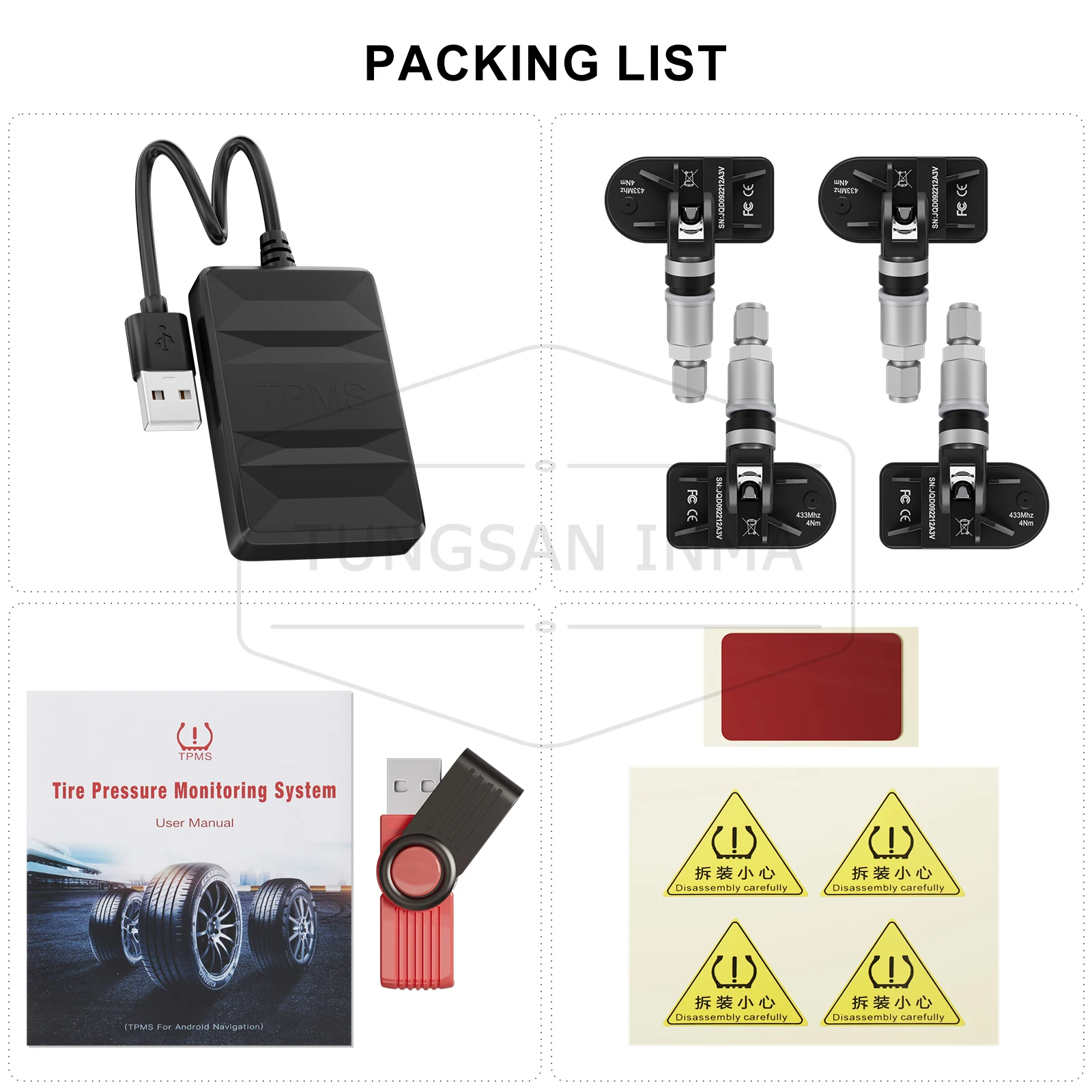 Car TPMS internal sensor tire pressure monitor system USB TPMS Android head unit 8 bar 116 psi android TPMS tire pressure gauge