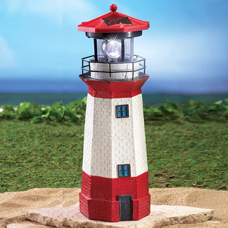 Garden solar light outdoor decoration-garden solar lighthouse with rotating LED light cup for garden terrace rotating lighthouse