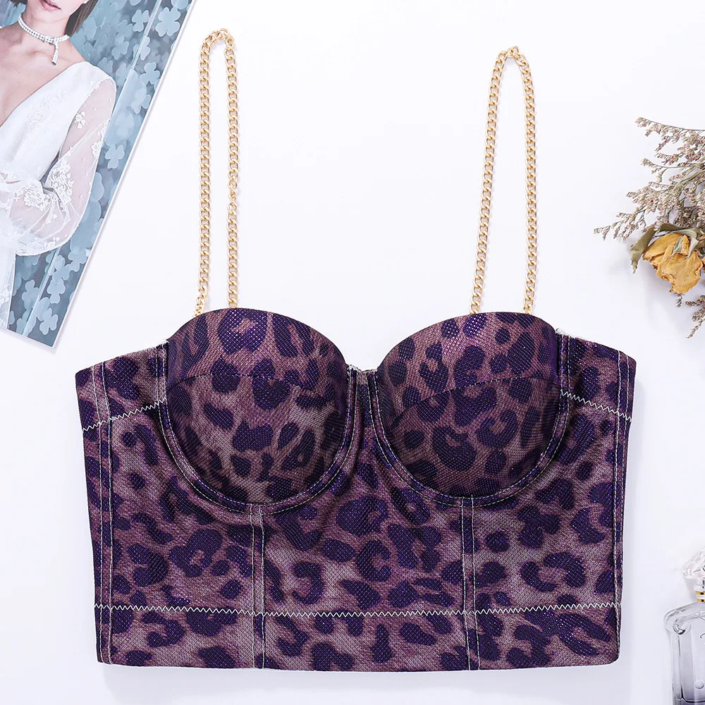 T900 Luxury Chain Strap Summer Sexy Lingerie Tube Top Women Leopard Print Tank Tops Cute Classy Blusa Crop Tops
