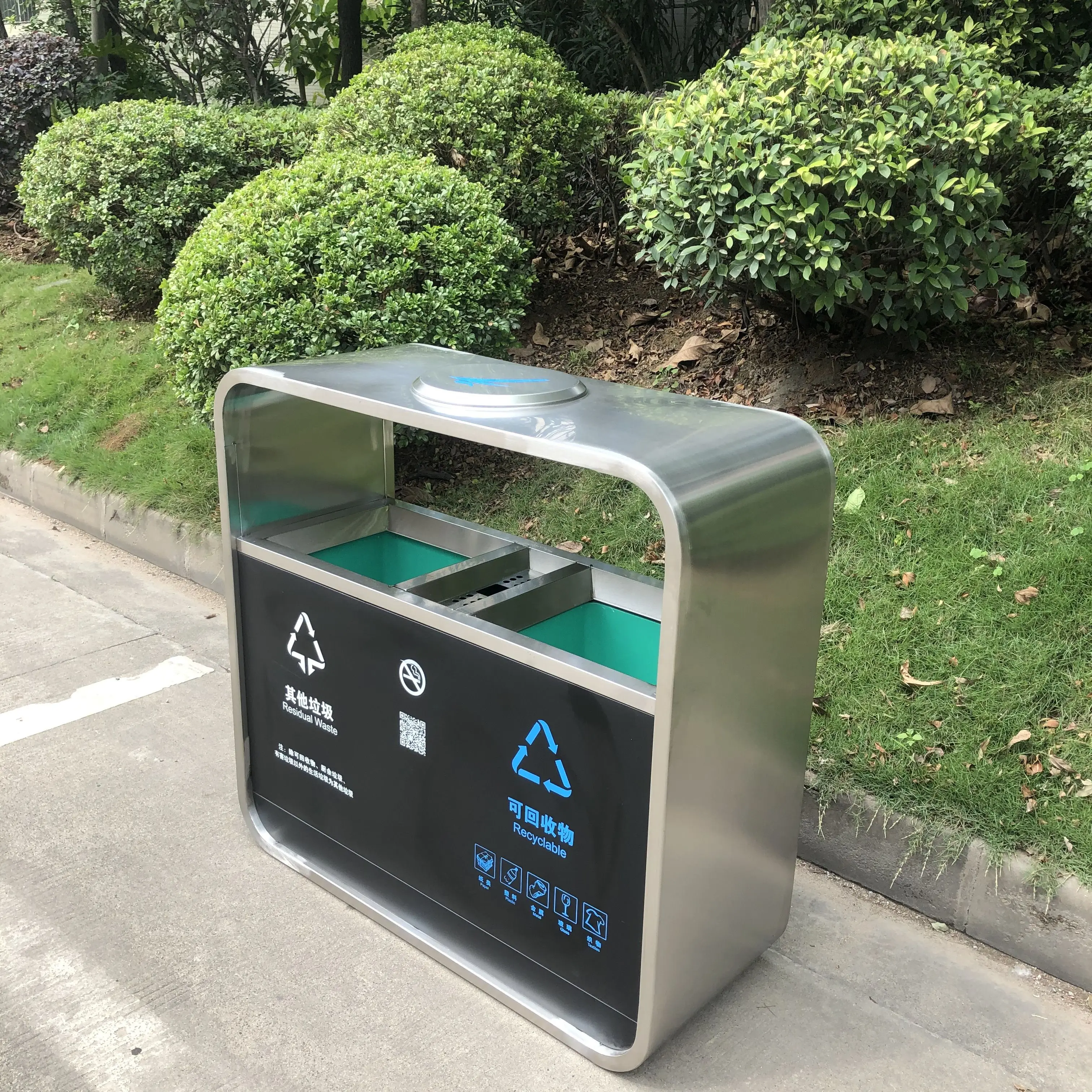 Stainless Steel waste Double Sorting Recycling Bin for Outdoor Square Garden Malls