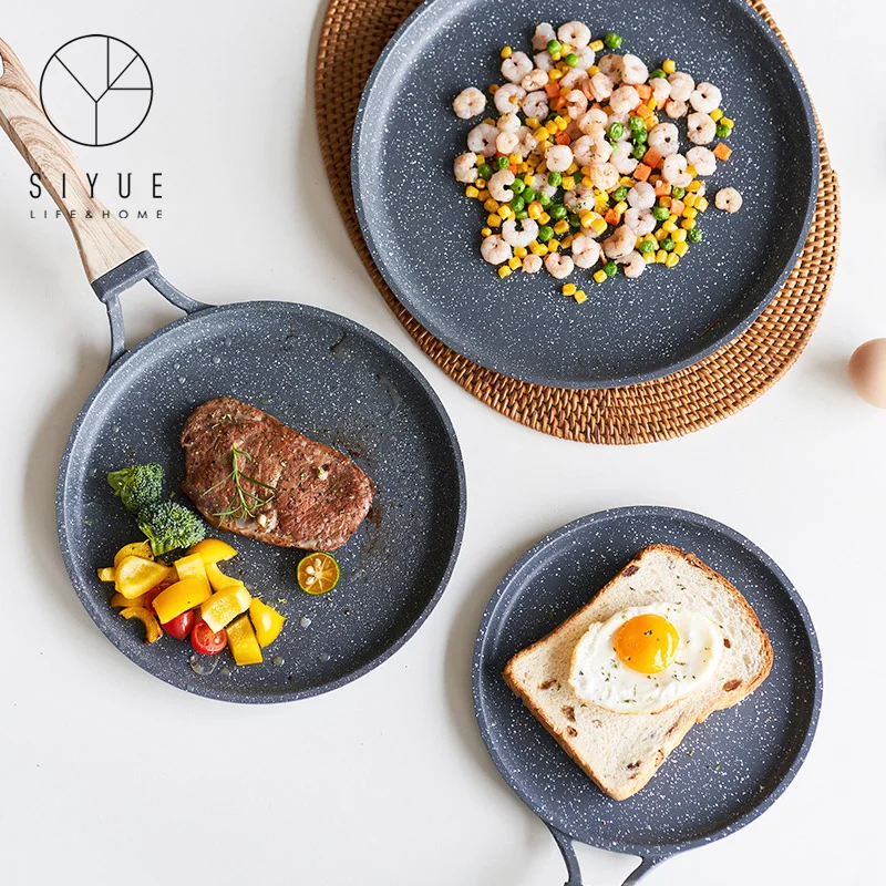 Kitchen Stovetop Egg Cooking Cast Non-stick Cast Iron Frying Pan With Wooden Handle for Saute Grill 3121