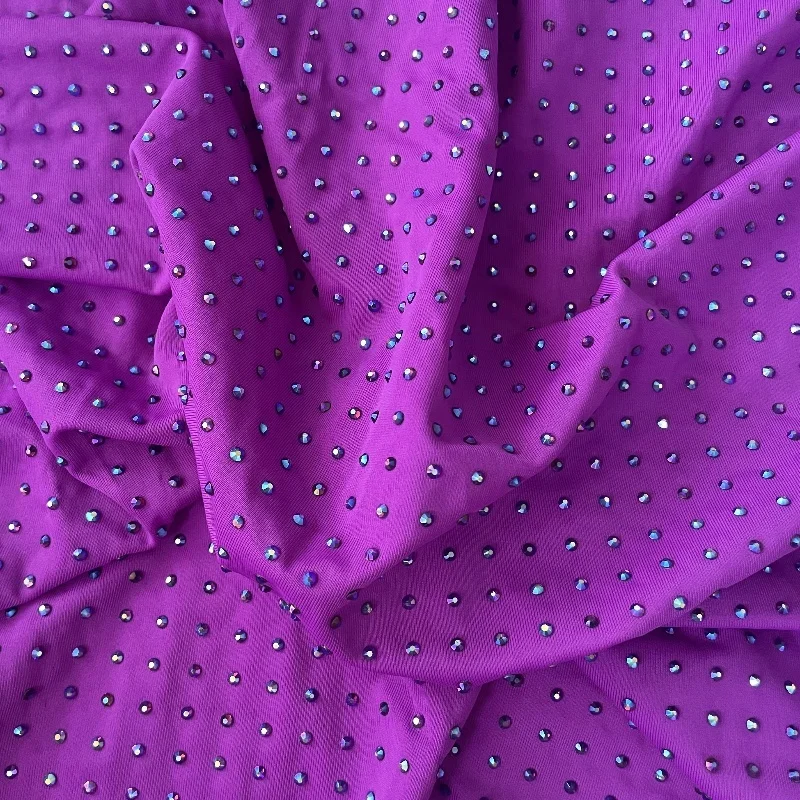 Luxurious 1.5 Meter Bling Purple Crystal Gem Hot Fix Rhinestone Spandex Dress Decorative Fabric