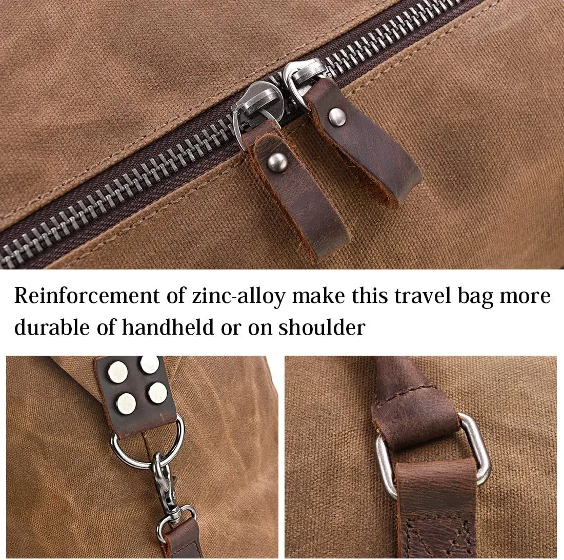 Premium Waterproof Canvas Genuine Leather Weekend bag Weekender Overnight Carryon Hand Bag Travel Duffel Bag