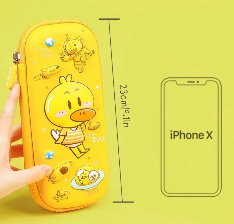 Kids Boys School Students 3D Space Duck Yellow Pencil Case Pencil Pouch Waterproof Pencil Box Bag