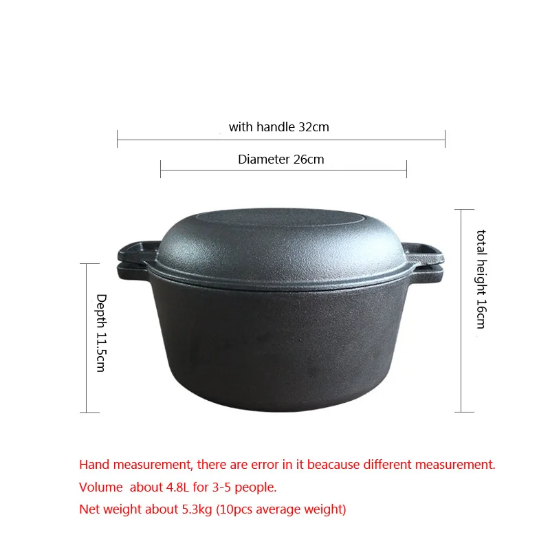 Outdoor Multi Function Cookware 2 In 1 Cast Iron Dutch Oven