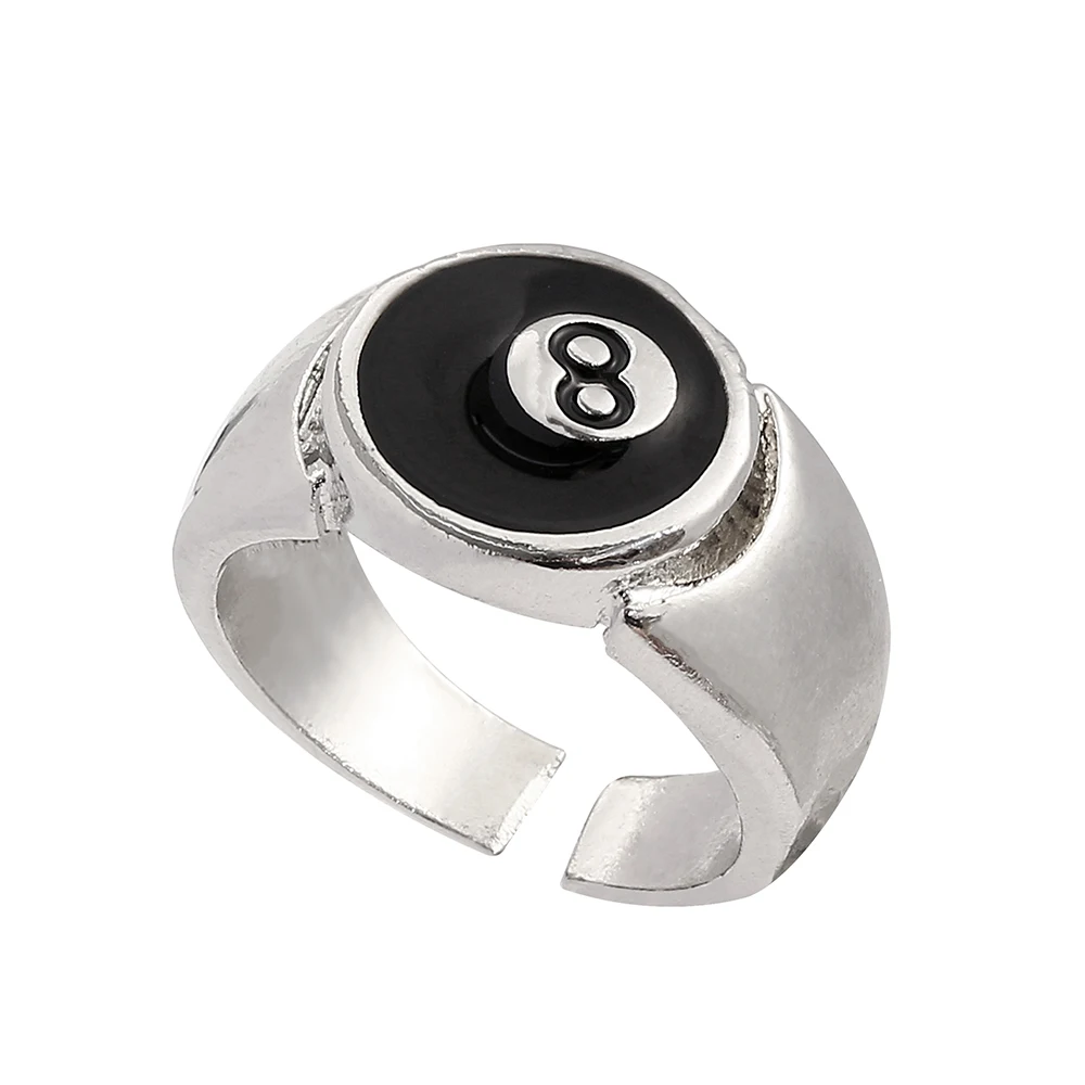 Hiphop Number 8 Mens Signet Rings Cool Black Enamel Snooker Ball Sport Jewelry Gifts