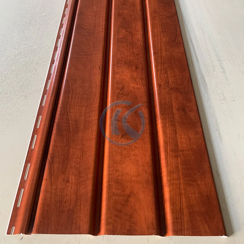 Custom 12inch Waterproof Exterior Air Ventilation Wooden Film Laminated PVC Vinyl Plain Soffit Ceiling Panel Board For Roof Eave