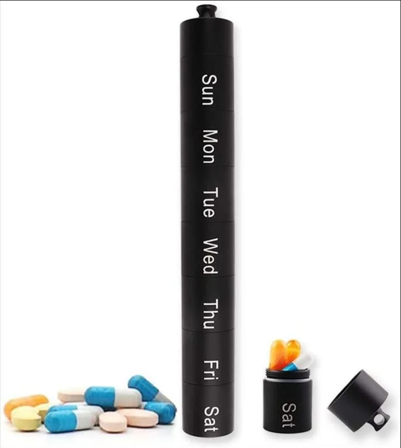 Waterproof Travel Round Designer Keychain 7days Weekly Medicine Storage Small Aluminum Pillbox Case