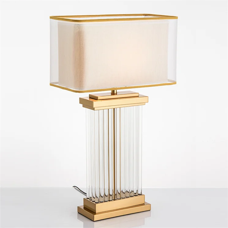 High quality modern design indoor decorative desk lamp 2-layer fabric shade metal glass lamp body led table lamp for living room