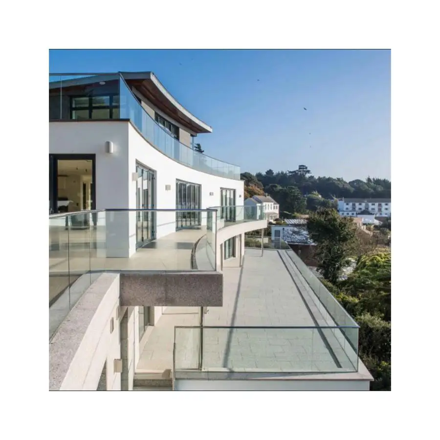 Prima led glass railing with led light strip aluminum u channel profile outdoor balcony stair deck frameless glass baluster