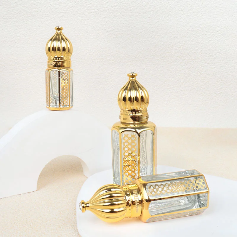 Golden Middle East magic lamp dubai luxury  customized OEM Rolling beads essential oil perfume glass bottle