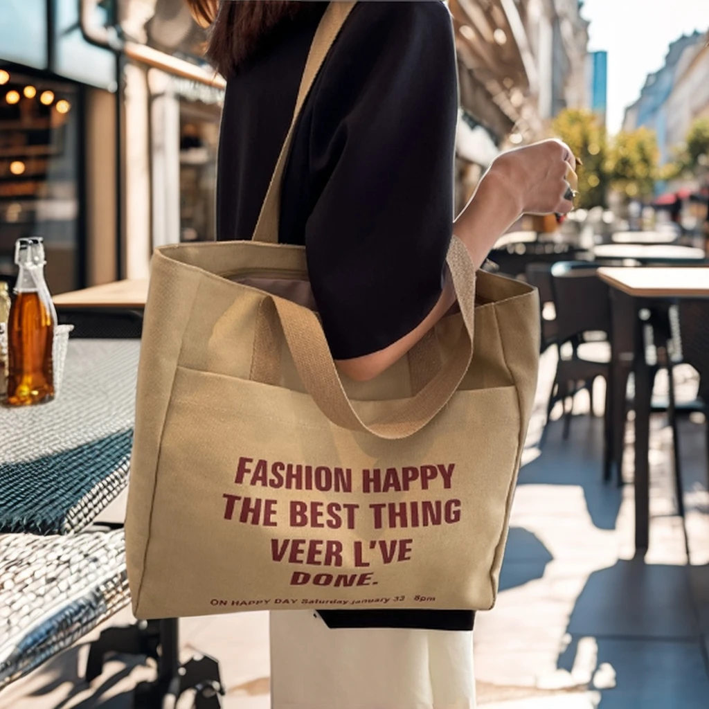 Custom Leather Messenger Bag with Canvas Saddle Bags for Motorcycles Letter Pattern Cosmetic Bag