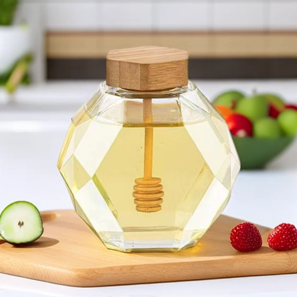 Empty Hexagon Honey Stoppers Food Grade Glass Packaging Sealed Jars Kitchen Salad Jam Storage Jars