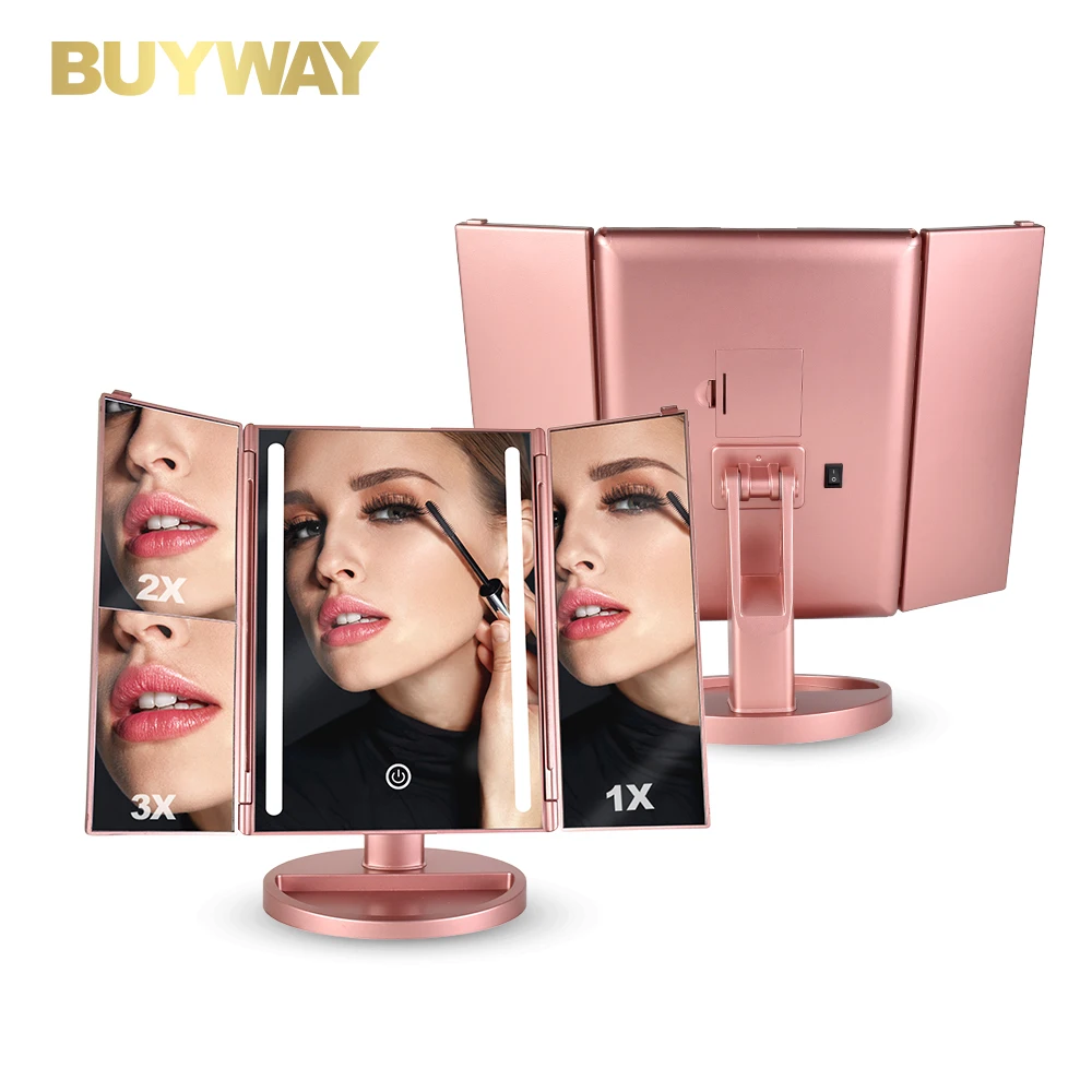 Travel Essentials Table Stand Touch Sensor Adjustable Trifold Mirror Portable Make Up Mirror