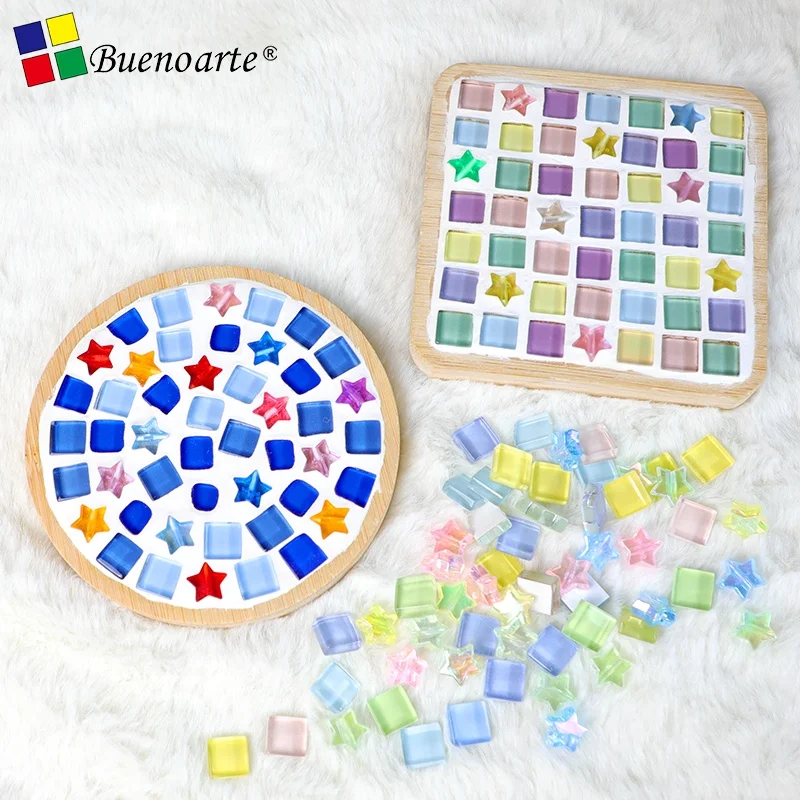 DIY Mosaic Crystal Glass Tile With Star Acrylic Insert Hobby Craft Tile, Creative Mosaic Craft Tile For Educational Toy