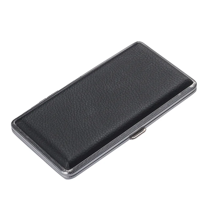 Hot Sale 120Mm Cigarette 14Pcs Metal Clip Cigar Box Slim Pu Leather Cigarette Case
