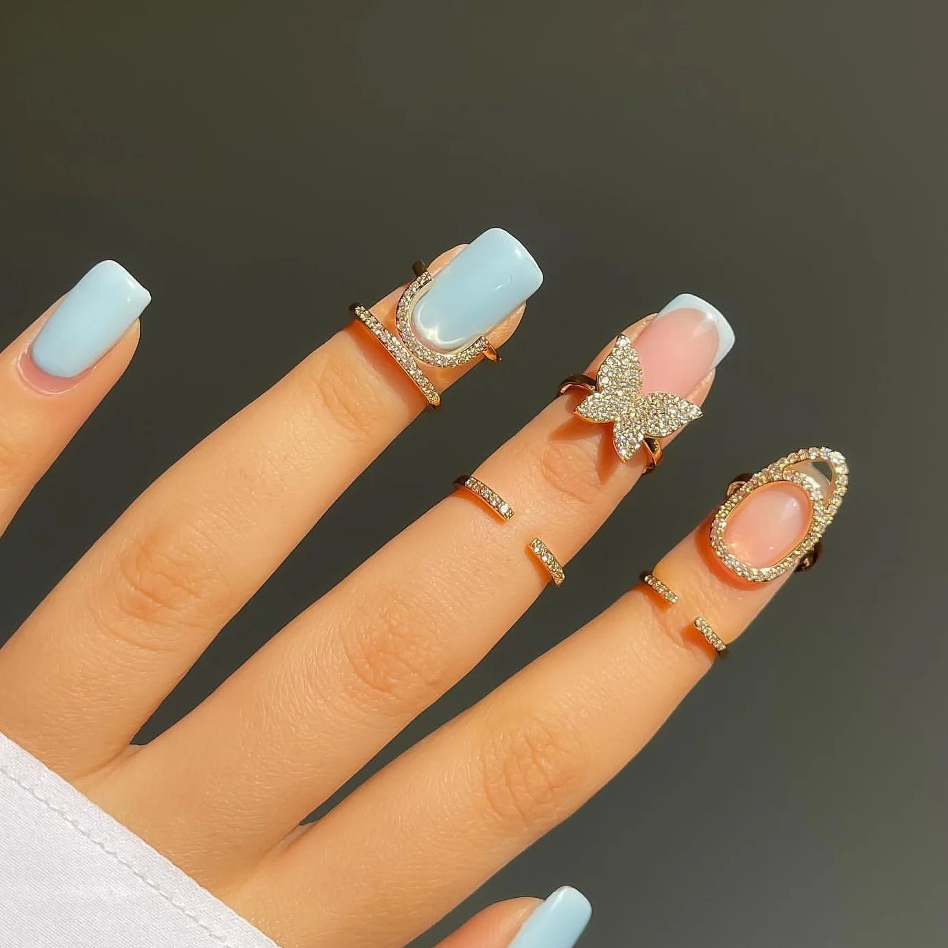 European and American copper inset zircon bow nail joint ring personality creative wear detachable nail ring for women gift