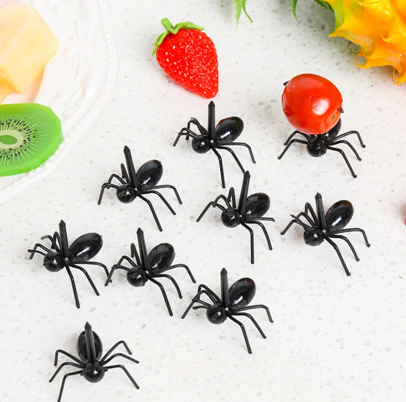 6 Pcs ABS Ant Moving Creative Shape Fruit fork Party Dessert Bread Stick For Bento Box Decoration Stick