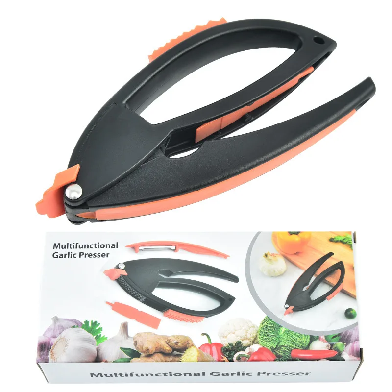3 in 1 Multi Functional Kitchen Gadgets Crusher Steel Blade Potato Peeler Manual Plastic Garlic CrusherChopper Press