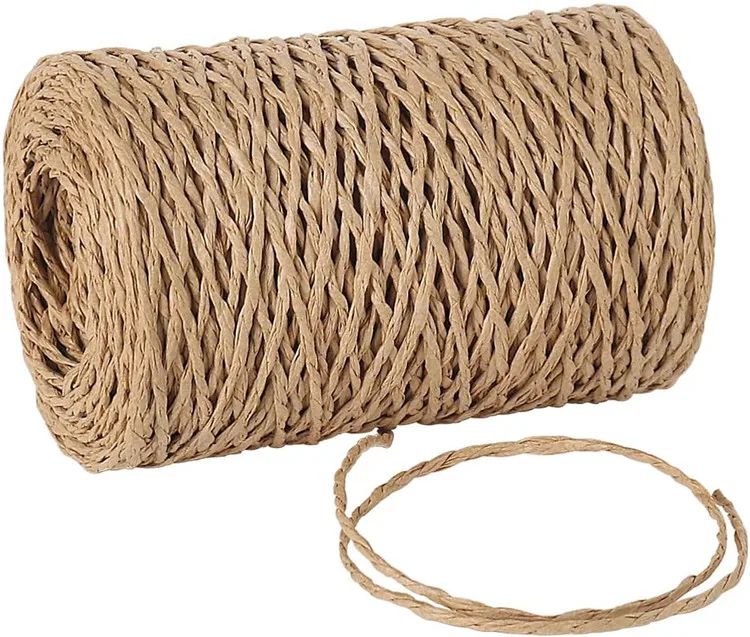 Eco-Friendly Natural Paper String, 328 Feet 2mm Twisted Craft Raffia Paper Ribbon for Gift Wrapping
