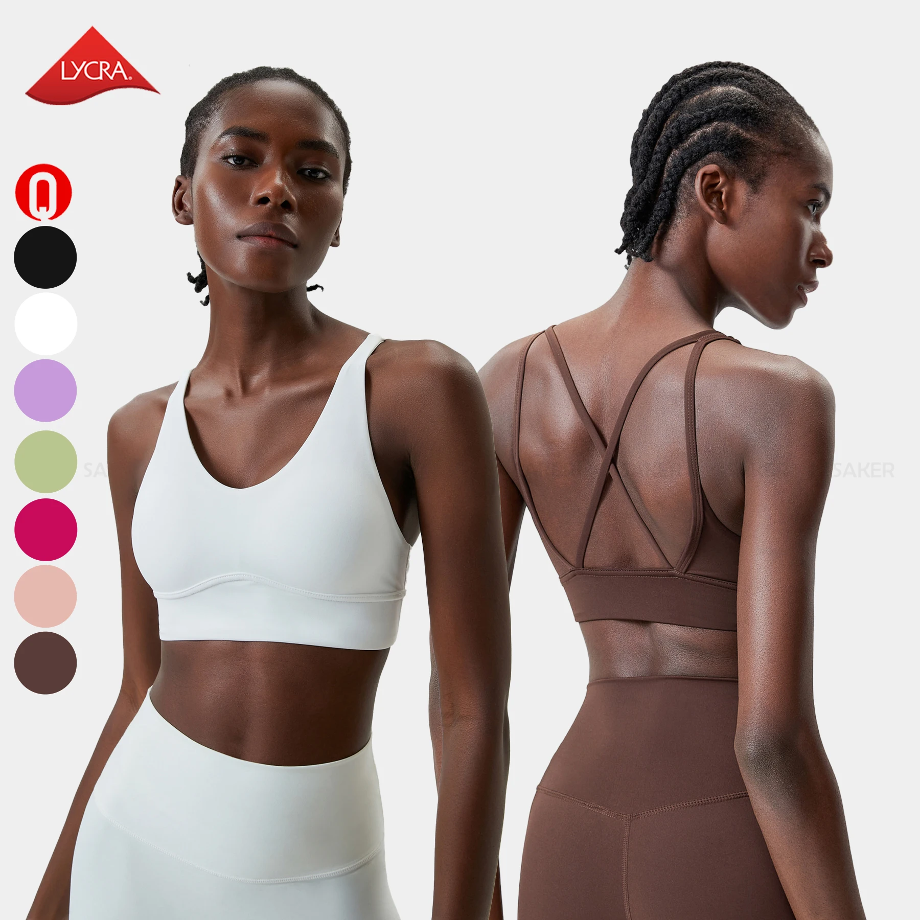 Custom High Quality Activewear Elastic Cross Back Sports Bra Top Fitness Outdoors Shockproof Woman Sexy Gym Yoga Bra