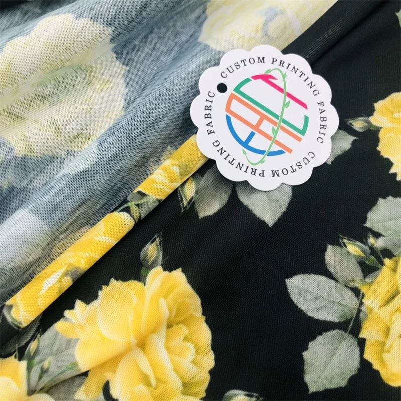 Medium Weight Digital Printed Fabric Soft Flowers Cotton Stretch Bamboo Knit Fabric