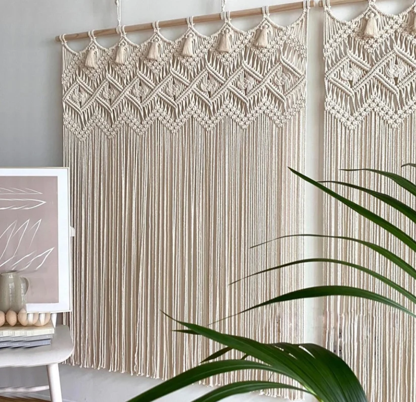 Nordic Handmade Bohemian Cotton Rope Wall Hanging Tassel Room Divider Macrame Door Curtain