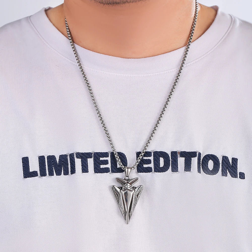 Vintage Punk Viking Man Pendant Jewelry Silver Box Link Chain Stainless Steel Arrowhead Necklace for Man