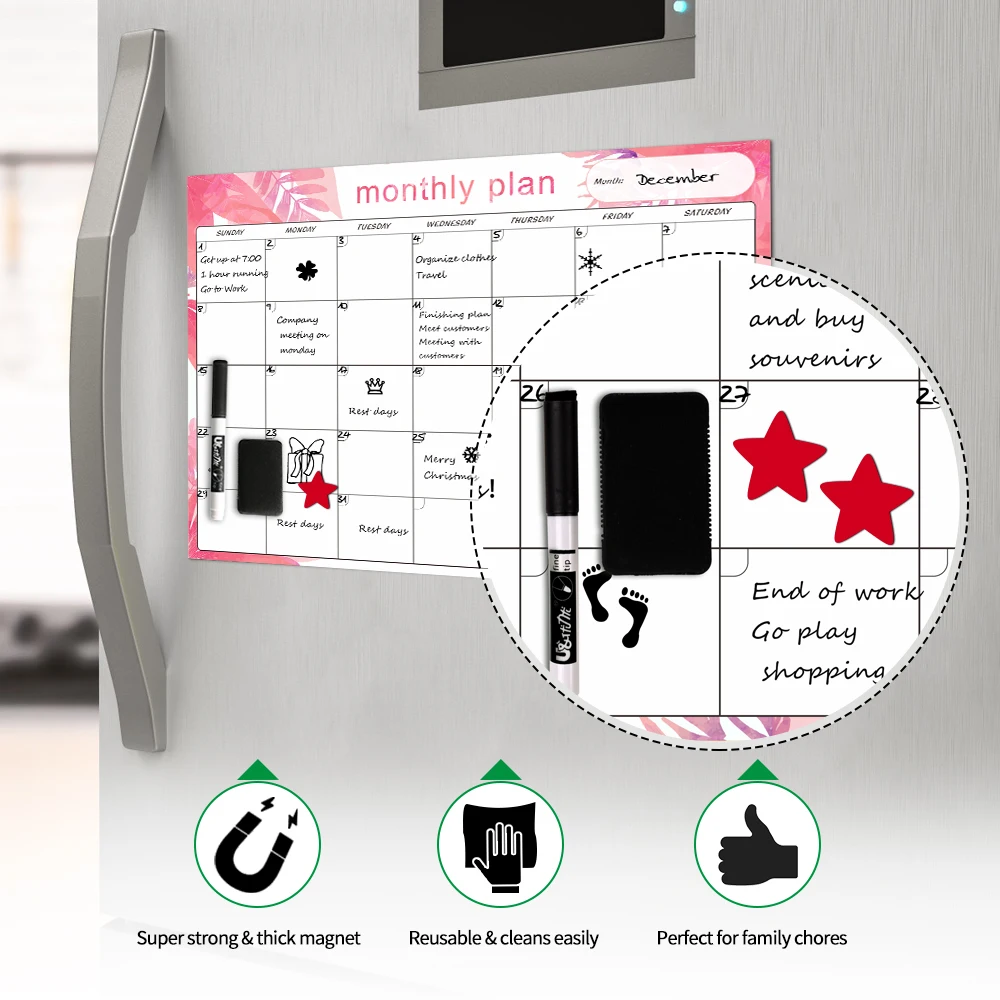 A3 Magnet Weekly planner Dry Erase Soft Monthly Calendar Magnetic Whiteboard Stick on Fridge