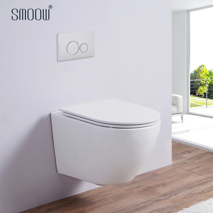 Wall Mounted Toilet Bowl Ceramic Chaozhou Factory One-time Glaze Colored Matt White One Piece 1 Set Flush Pipe Component Modern