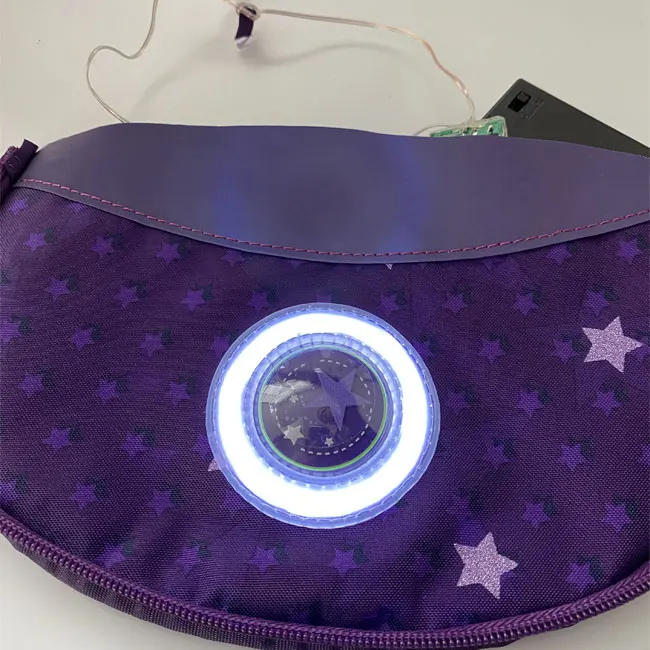Fashion customized circle panel led light for schoolbag, bright led strip for bag