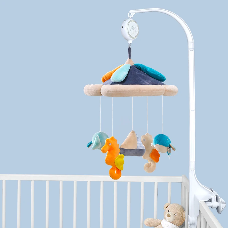 Ready to ship 93cm Unicorn Rotating Bed Animal Baby Stroller Toy plush rattle Playing On The Crib Hanging Bell Toys For Children
