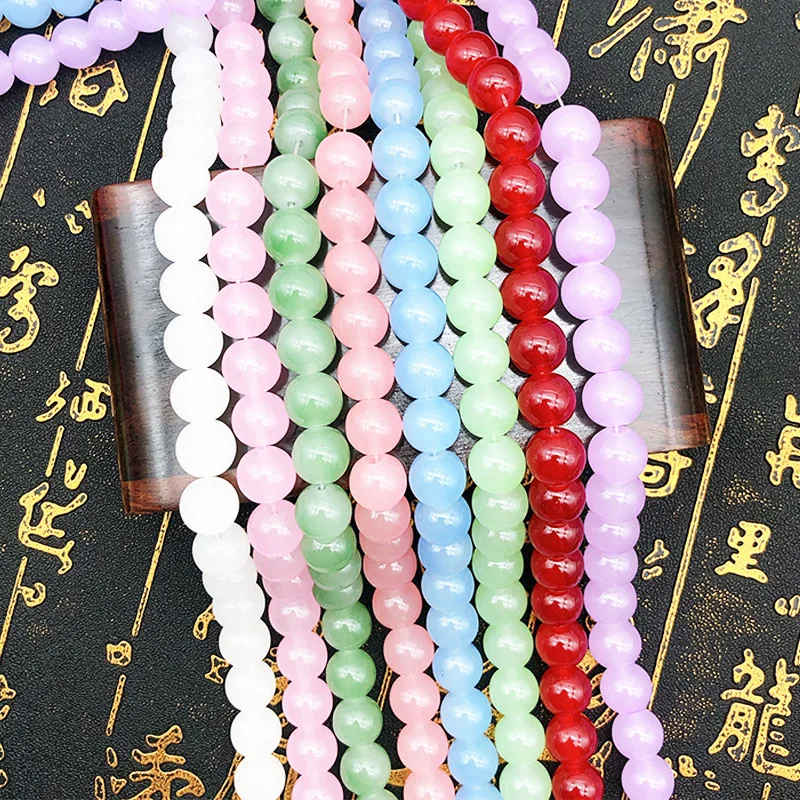 New Product Glass Bead Strings 6 8 10 12 mm Full Round Jade Color Coating Beads 80 cm Strand  For DIY Making Jewelry Supplie