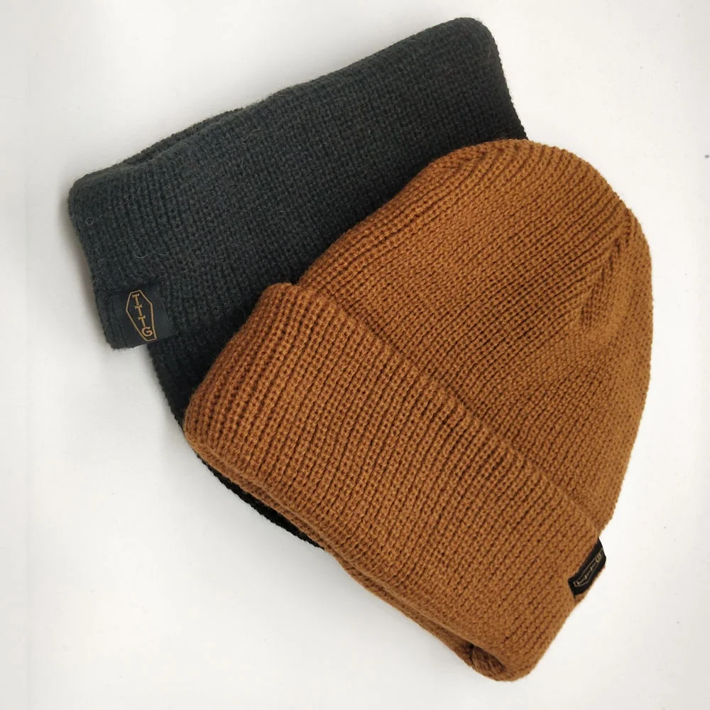 OEM Service Make Custom Logo Unisex BLACK Beanie Ribbed Soft Acrylic Knitted Ski Hat