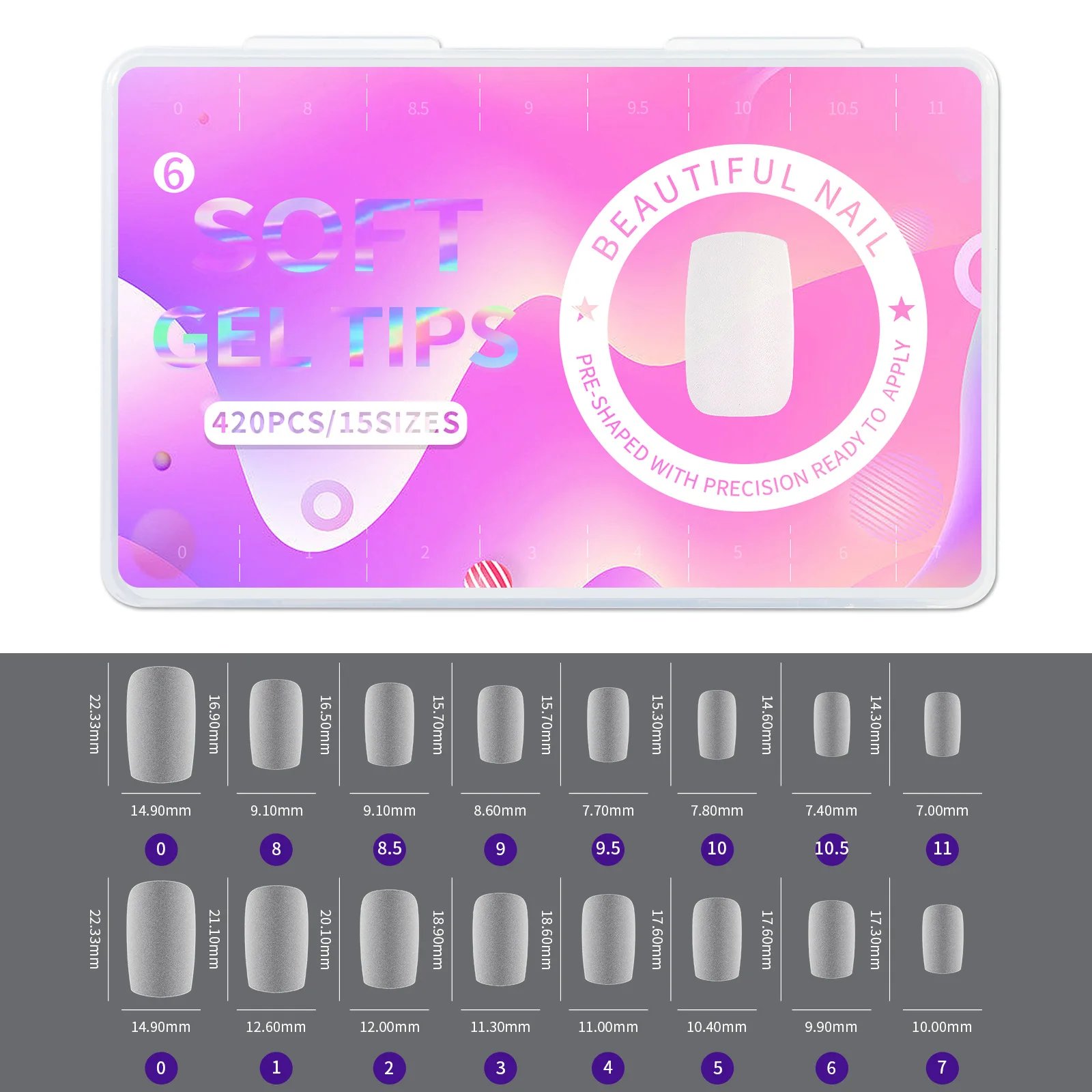 Professional 10 Design 420Pcs/Box Full Cover Clear Short Almond Water Drop Acrylic False Nail Tips