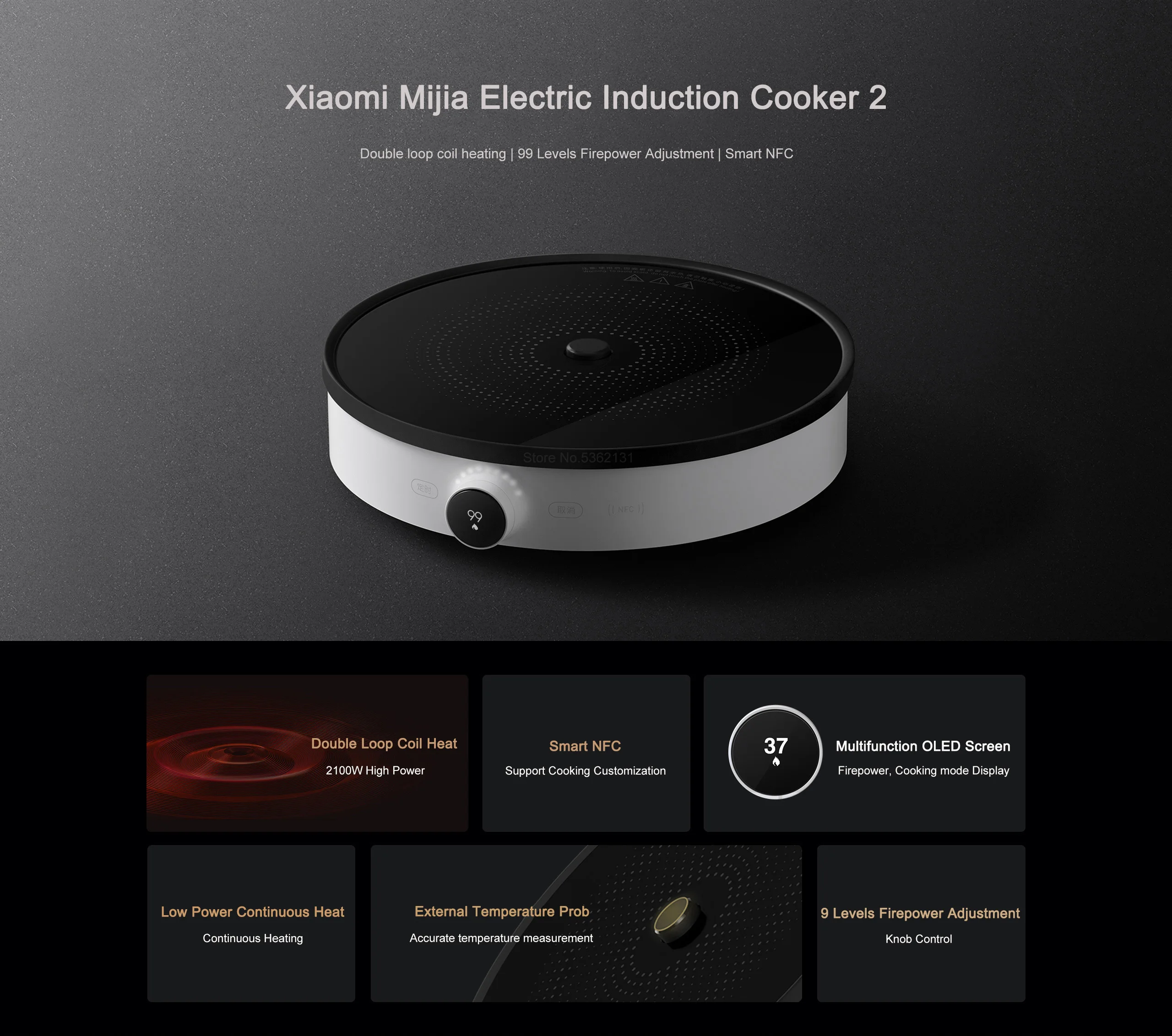 Xiaomi Mijia Electric Induction Cooker 2 Adjustable Heat 99 Levels Flames Multifunctional OLED Screen Work with Mihome APP Mi