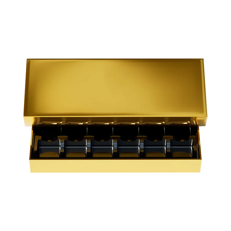 Custom size design color gold paper packaging with blister lining lid and base candy chocolate box