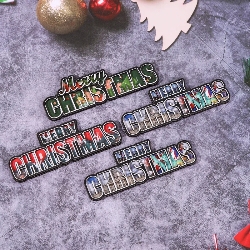 Wooden  Xmas laser cut wood craft shapes fridge magnet indoor Christmas decorations 3D Magnets