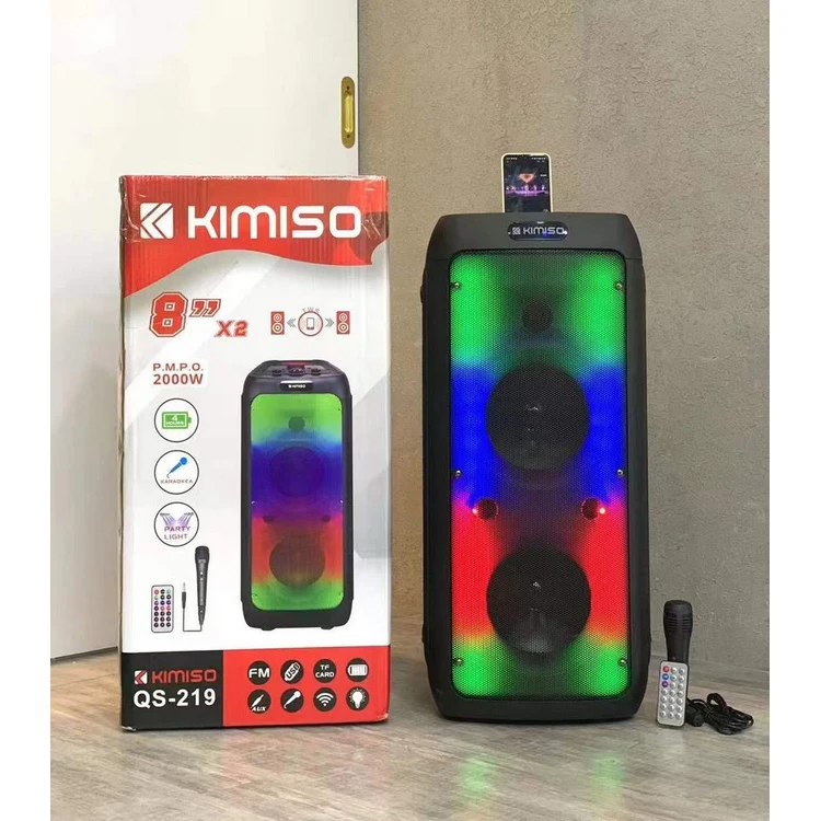 Factory Custom Logo QS-219 New Design Boombox KIMISO Double 8inch Speaker Big Woofer Speaker With Coloured Lights